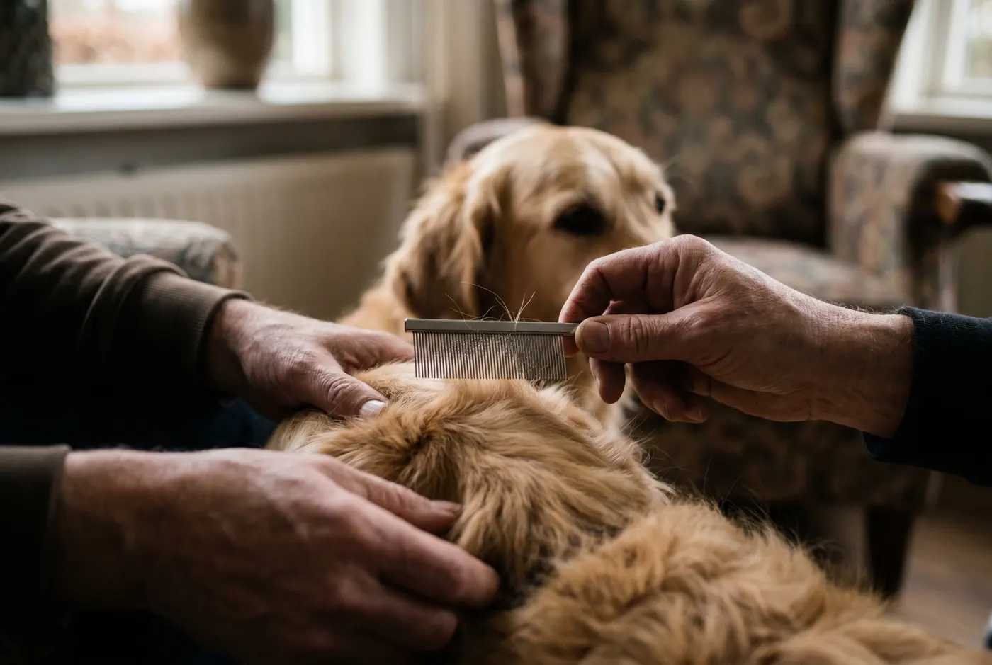 Vlooien in de vacht van een huisdier